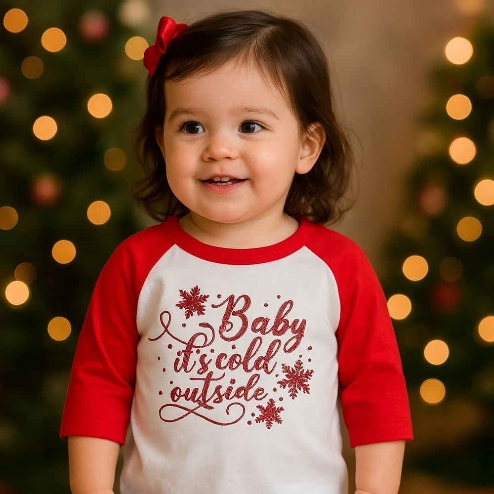 2T Glitter Christmas Baseball Tee “Baby It’s cold Outside”